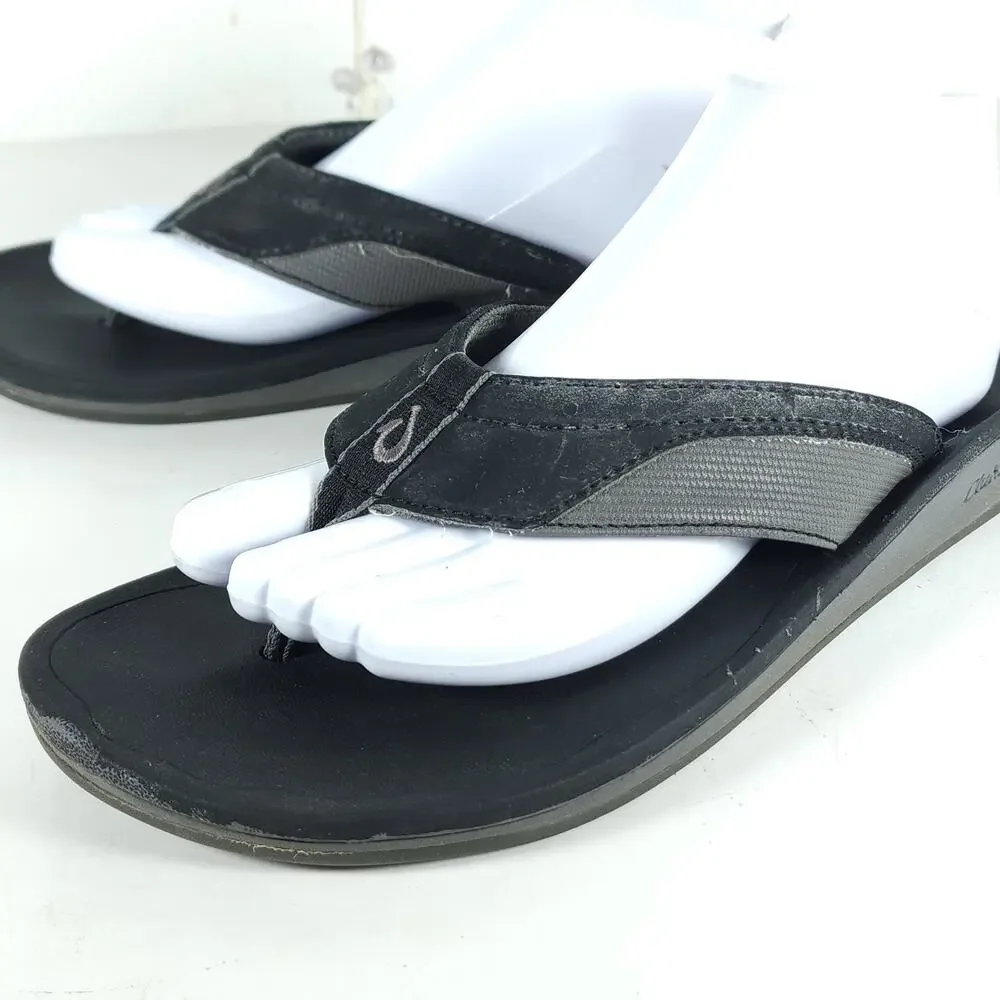 Olukai Men's Ohana US9? Black Gray Slip On Flat Thong Sandals